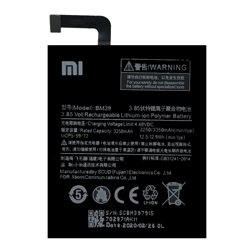 BM39 3350mAh Original Replacement Battery For Xiaomi Mi 6 Mi6 MCE16 Battery